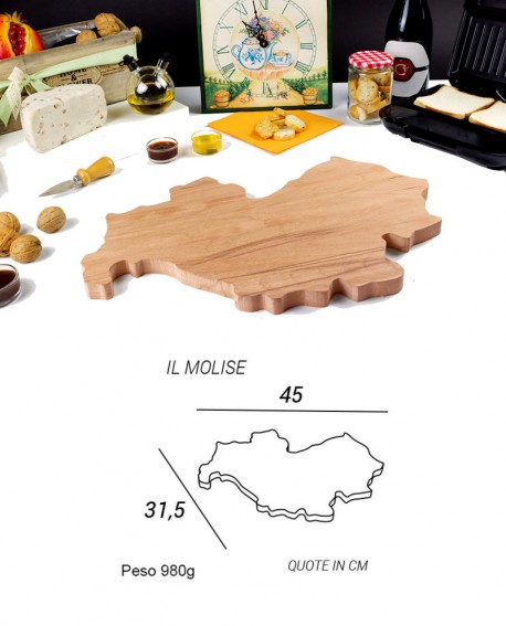 Tagliere in legno a forma di regione Molise - dimensione 45 x 31.5 - Elga Design